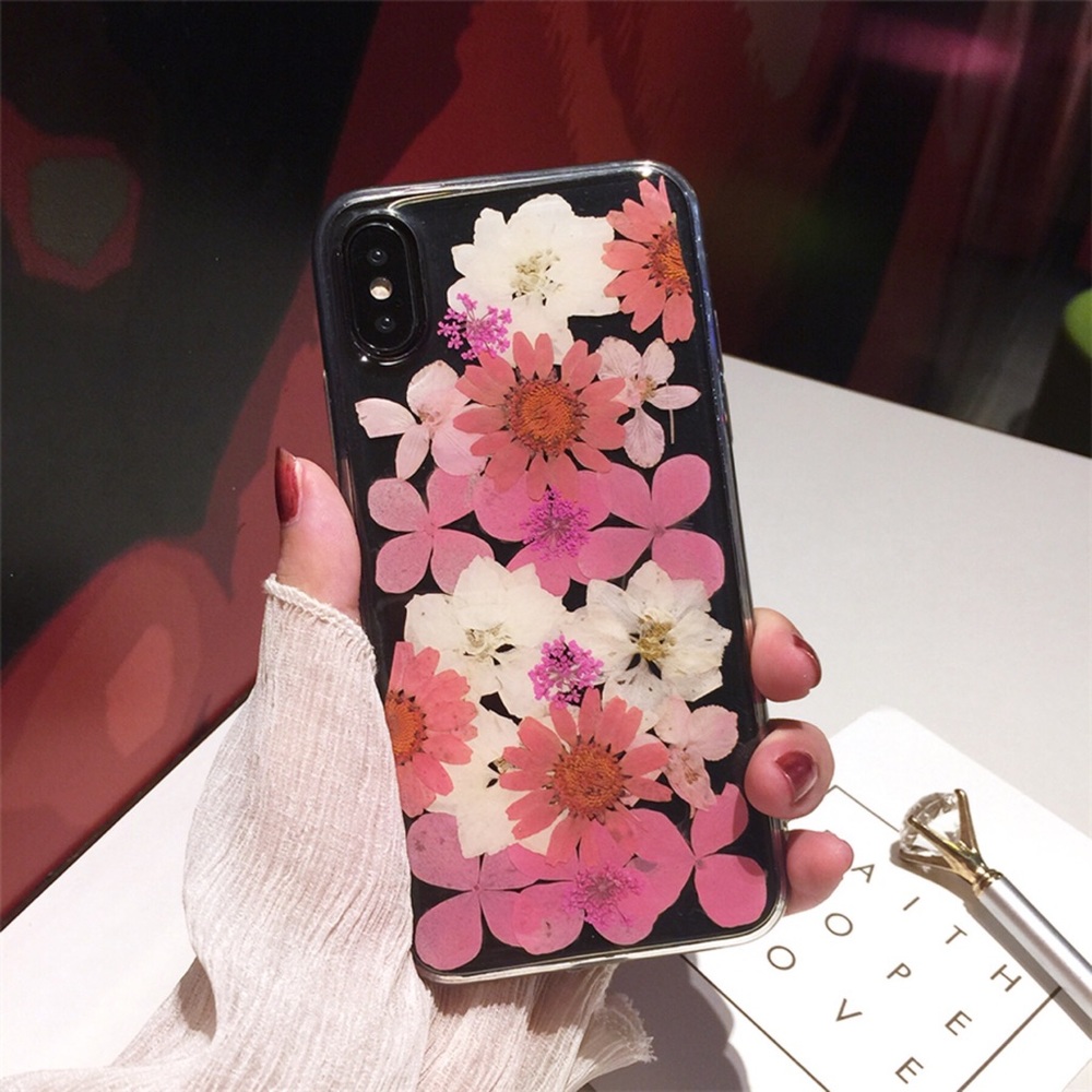 Hand Pressed Pink and White Flower iPhone Case - Picture 5 of 13